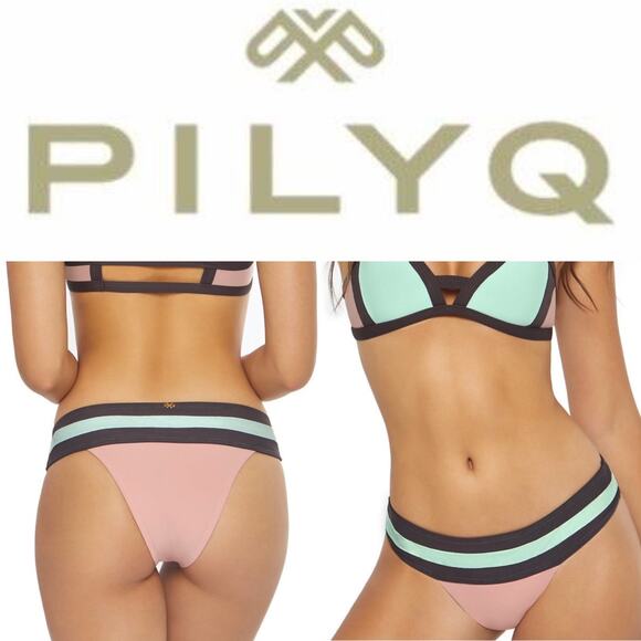 PilyQ Pink Riviera Color Block Teeny Cut Bikini Bottom Size Medium - Picture 1 of 12